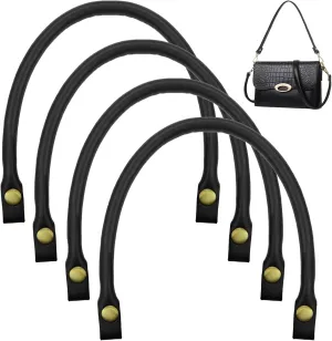 4 PACK Leather Purse Handles Replacement, Black PU Leather Purses Straps with Button, Handbag Handles for DIY Handbag Accessories, Art Crafts Bag Making Supplies