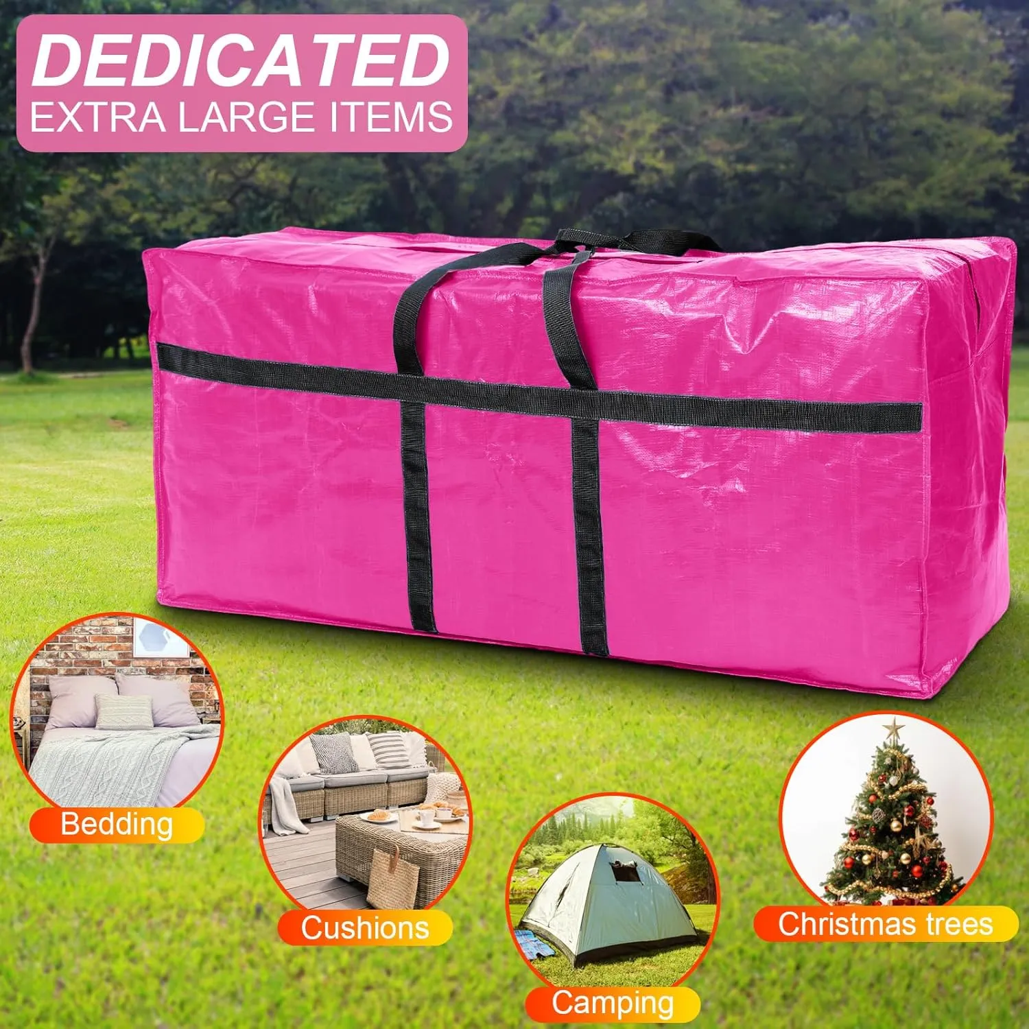 4 Pcs 66 Gallon Large Moving Bags with Zipper and Handles Foldable Storage Duffle Bags Heavy Duty Extra Large Totes for College Dorm Travel Clothes Blankets Bedding Moving(Pink)