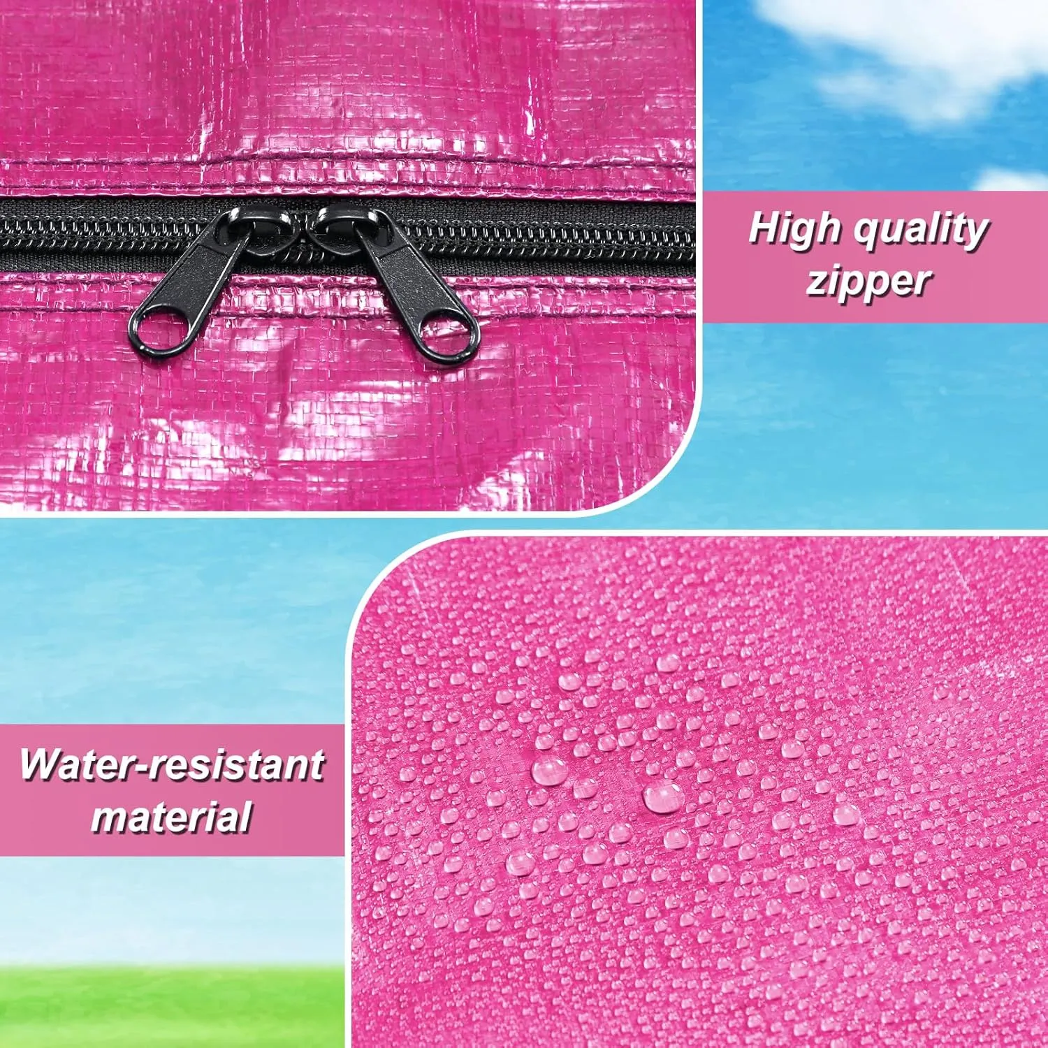 4 Pcs 66 Gallon Large Moving Bags with Zipper and Handles Foldable Storage Duffle Bags Heavy Duty Extra Large Totes for College Dorm Travel Clothes Blankets Bedding Moving(Pink)