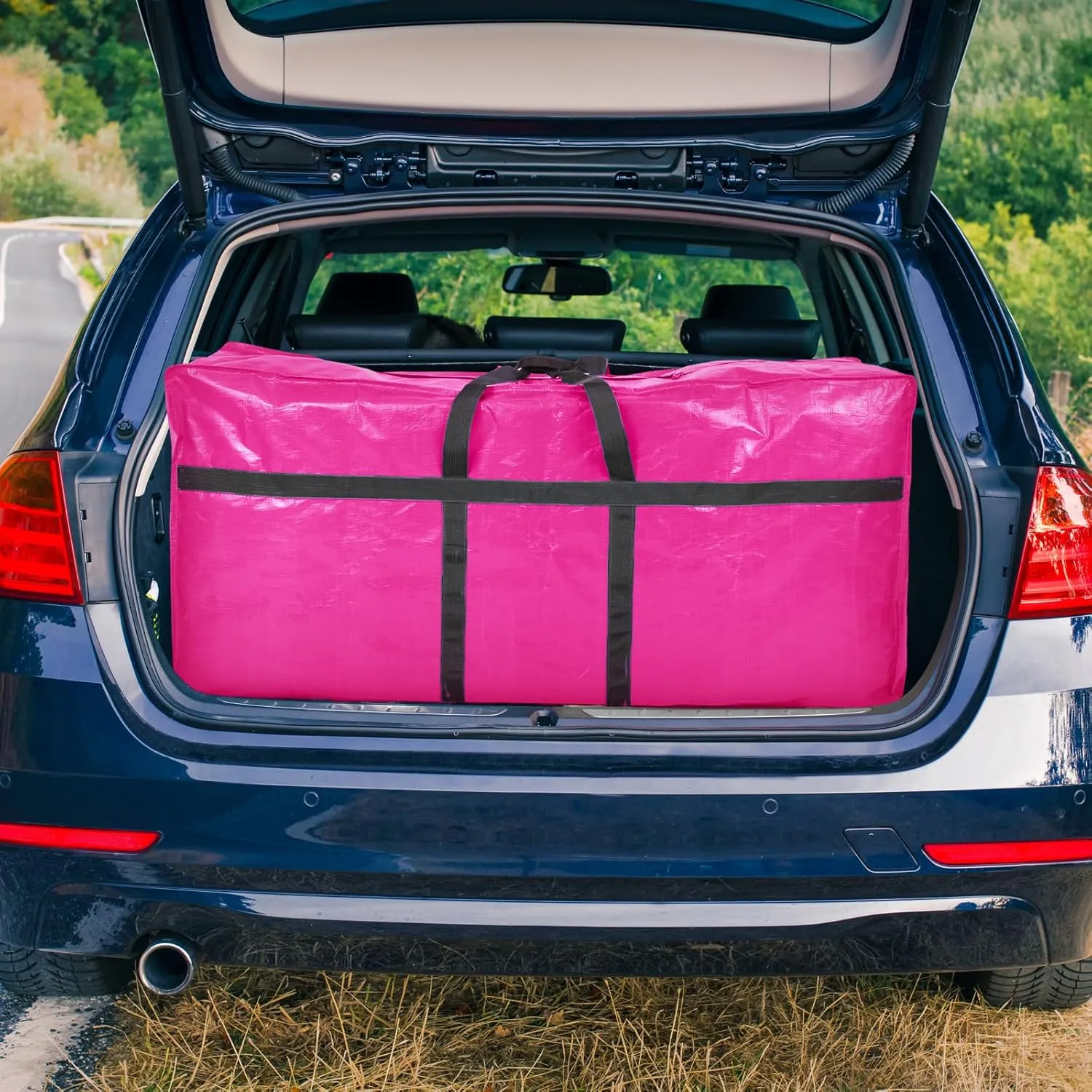 4 Pcs 66 Gallon Large Moving Bags with Zipper and Handles Foldable Storage Duffle Bags Heavy Duty Extra Large Totes for College Dorm Travel Clothes Blankets Bedding Moving(Pink)