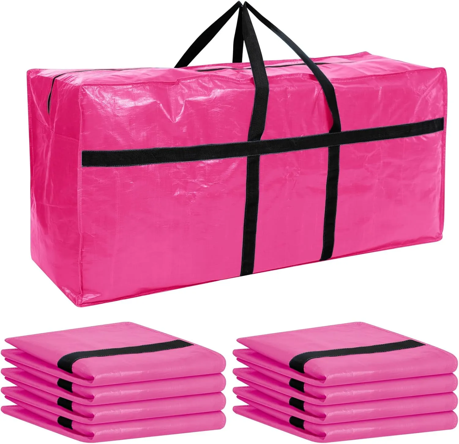 4 Pcs 66 Gallon Large Moving Bags with Zipper and Handles Foldable Storage Duffle Bags Heavy Duty Extra Large Totes for College Dorm Travel Clothes Blankets Bedding Moving(Pink)