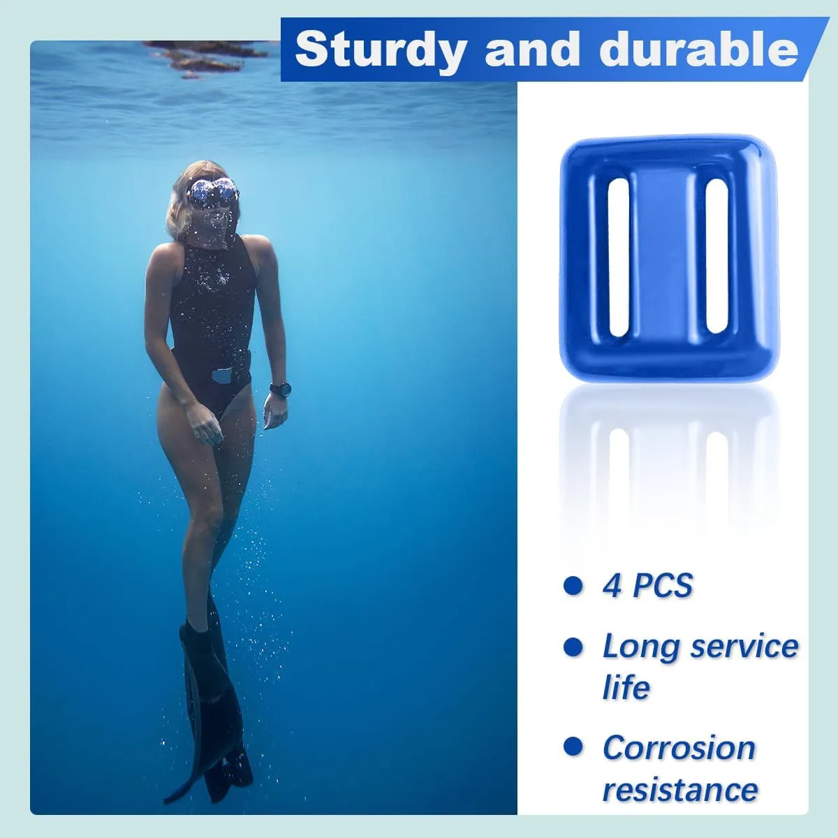 4 PCS Diving Weights, Blue Coated Diving Weight Block, Diving Weight Block with Metal Buckle Belt, Suitable for Freediving, Underwater Operations