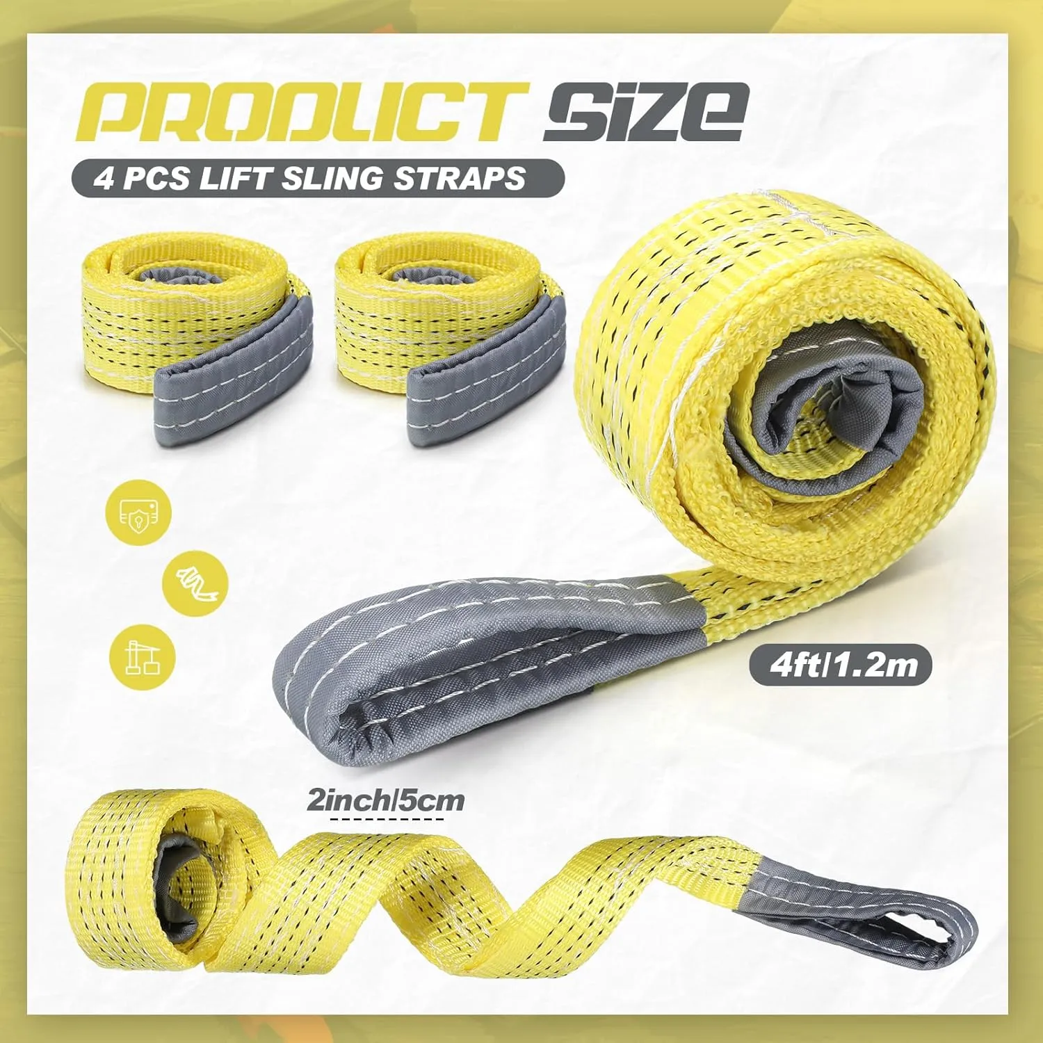 4 Pcs Lift Sling Straps Heavy Duty Web Slings Straps Polyester Nylon for Hoist Car Outdoor Using