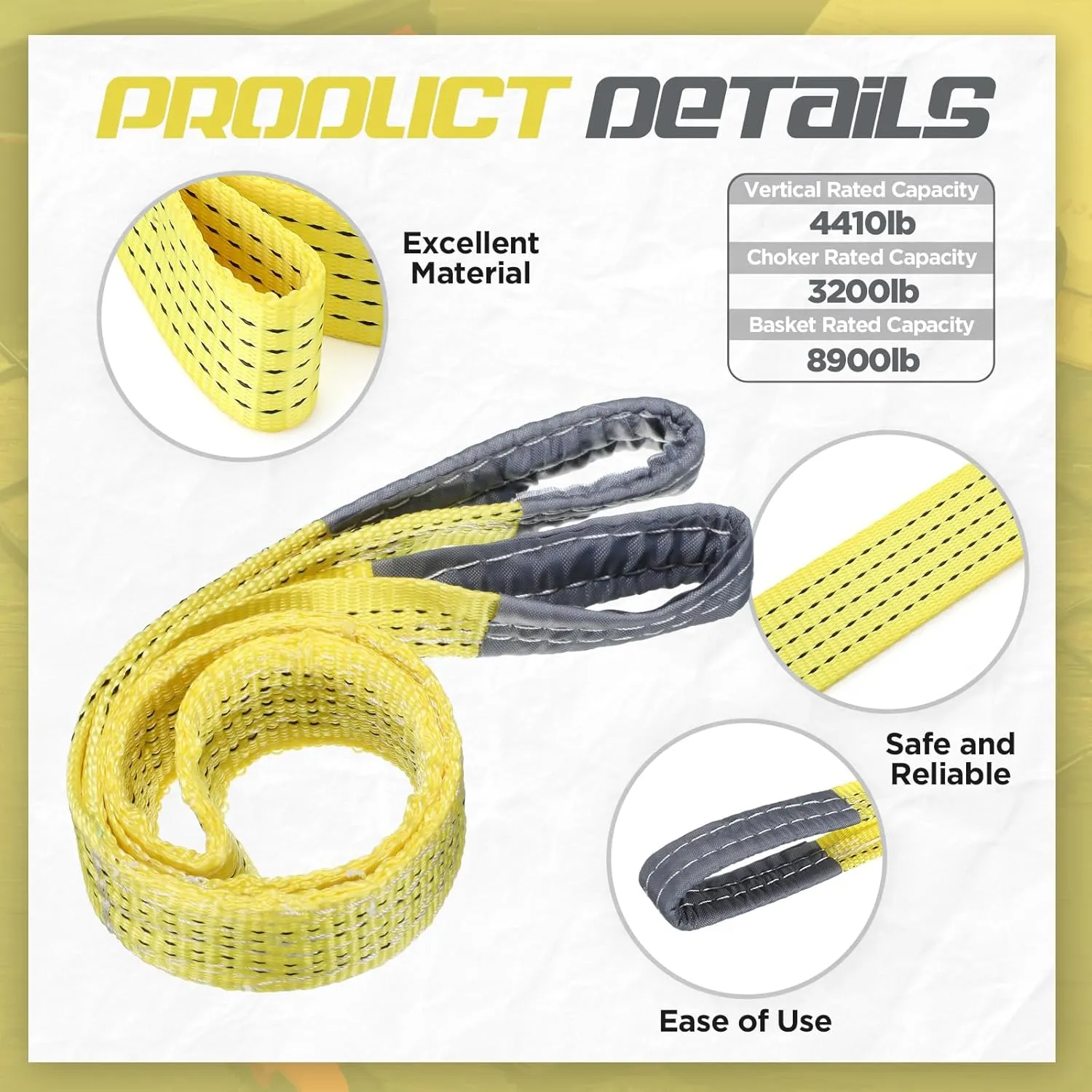 4 Pcs Lift Sling Straps Heavy Duty Web Slings Straps Polyester Nylon for Hoist Car Outdoor Using