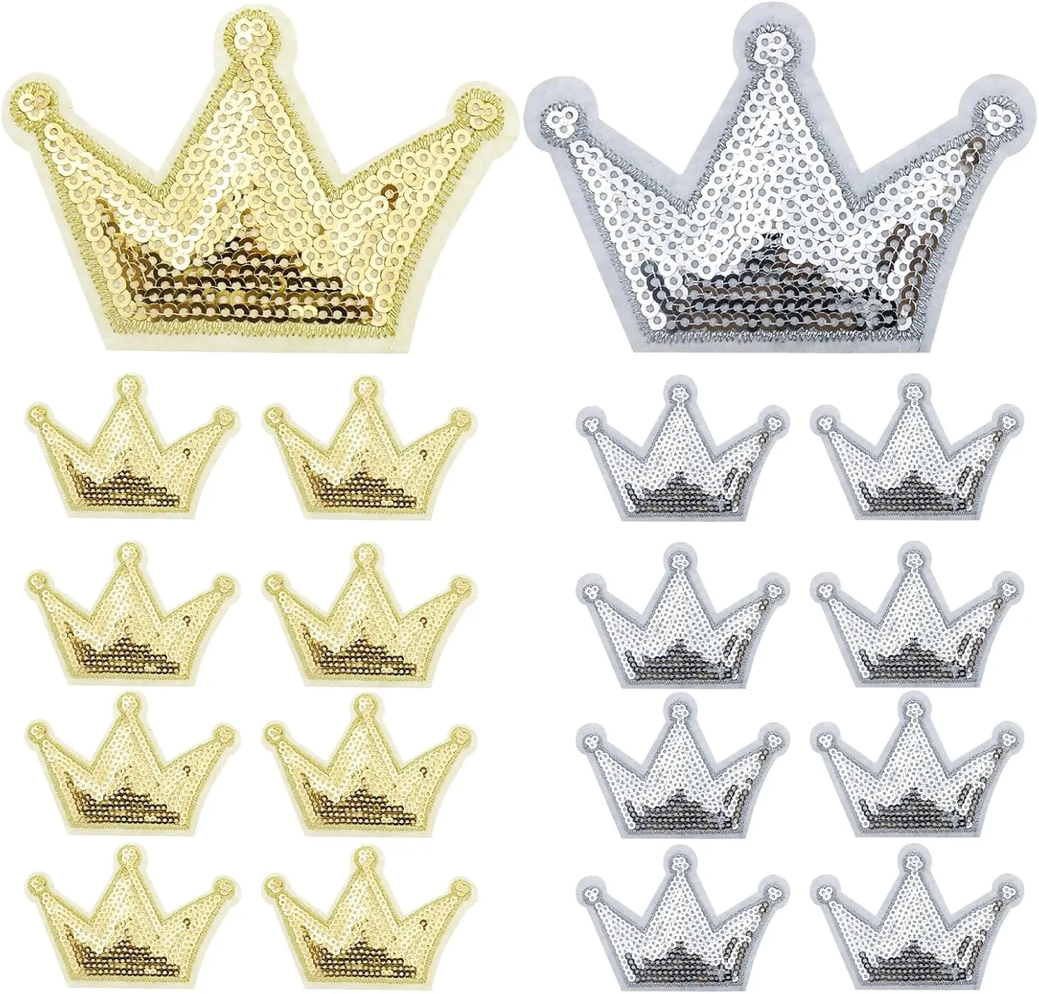 40 Pack Crown Sequin Decorative Patches Silver Gold Iron on Clothes Appliques for Scratch Cover DIY for Jeans, Dress, Jackets, Clothing, Curtains, Handbag, Shoes, Scrapbooking