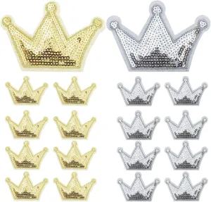 40 Pack Crown Sequin Decorative Patches Silver Gold Iron on Clothes Appliques for Scratch Cover DIY for Jeans, Dress, Jackets, Clothing, Curtains, Handbag, Shoes, Scrapbooking