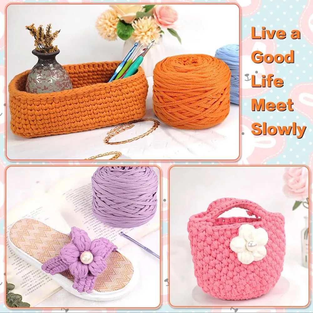 400g T-Shirt Yarn Elastic Fabric Crochet Cloth Yarn for Crochet, 130 Yards Spaghetti Knitting for Hand Bag Basket Cushion Crocheting Projects,Home Decor 02
