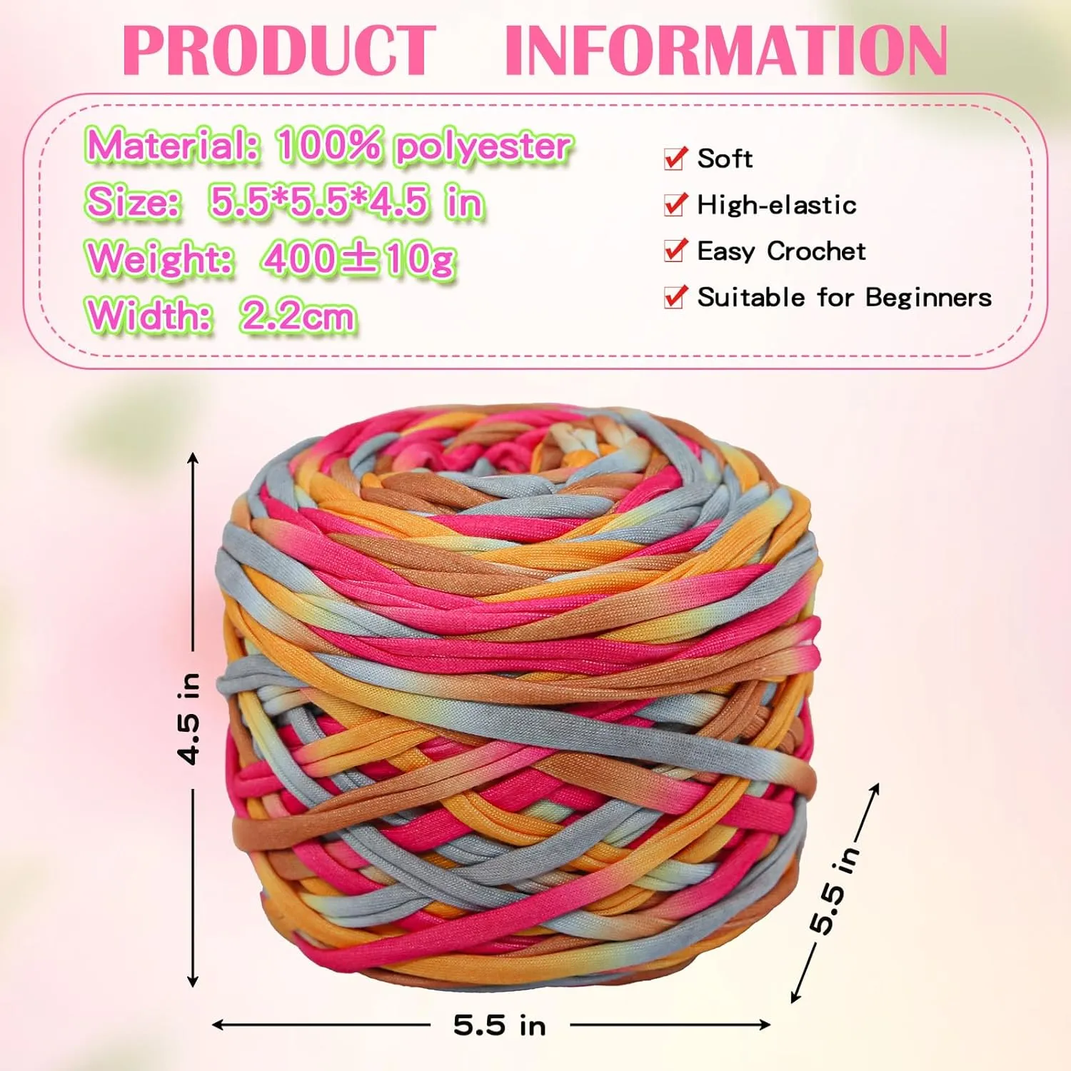 400g T-Shirt Yarn Elastic Fabric Crochet Cloth Yarn for Crochet, 130 Yards Spaghetti Knitting for Hand Bag Basket Cushion Crocheting Projects,Home Decor 02