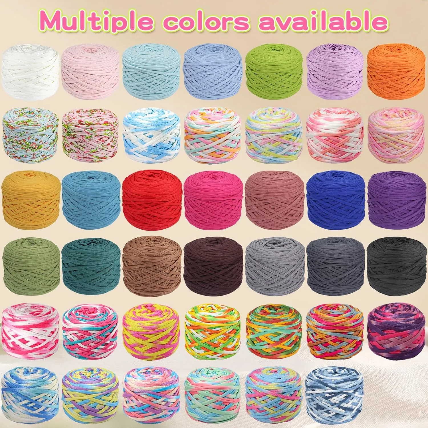 400g T-Shirt Yarn Elastic Fabric Crochet Cloth Yarn for Crochet, 130 Yards Spaghetti Knitting for Hand Bag Basket Cushion Crocheting Projects,Home Decor 02