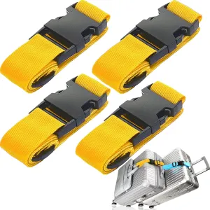 4Pack Luggage Straps for Suitcases, Travel Connector for Carry On Bag, Add A Bag to Connect Two Suitcases, Adjustable Belt Attachment Accessories for Connect Your 3 Luggages, Yellow