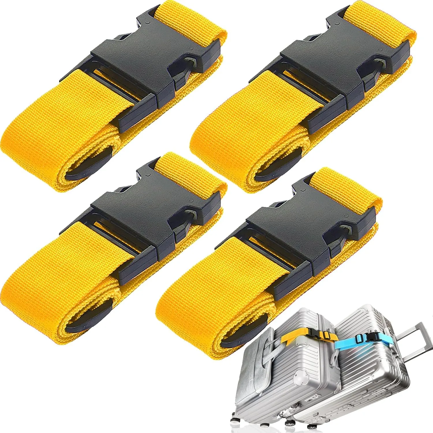 4Pack Luggage Straps for Suitcases, Travel Connector for Carry On Bag, Add A Bag to Connect Two Suitcases, Adjustable Belt Attachment Accessories for Connect Your 3 Luggages, Yellow