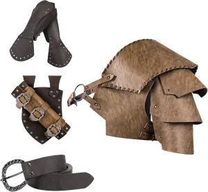4pcs Medieval Armor Set, Pauldron Shoulder Armor, Sword Frog, Renaissance Belt, Leather Bracers for LARP, Ren Faire