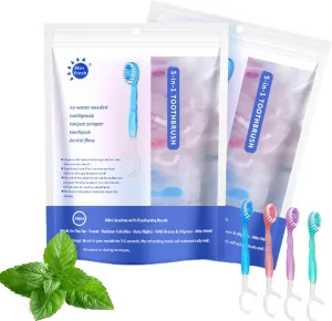 5 in 1 Mini Toothbrush & Floss & Tongue Scraper & Toothpick Set, 26PCS Bulk Toothbrushes Individually, On The Go Toothbrush with Freshening Bead (2bag)