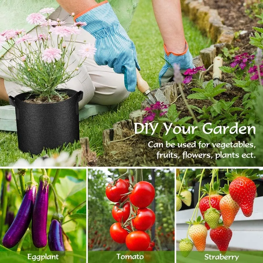 50 Pack Grow Bags Bulks Fabric Pots with Handles Aeration Grow Pots Garden Plant Bags for Gardening, Plant and Vegetables, Black (10 Gallon)