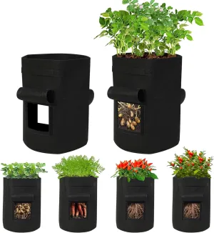 6-Pack 15-Gallon Grow Bags with 2 Flaps and Reinforced Handles,Non-Woven Potato Grow Bags, Heavy-Duty Thickened Aeration Fabric Pots for Potatoes, Tomatoes, Flowers, and Vegetables
