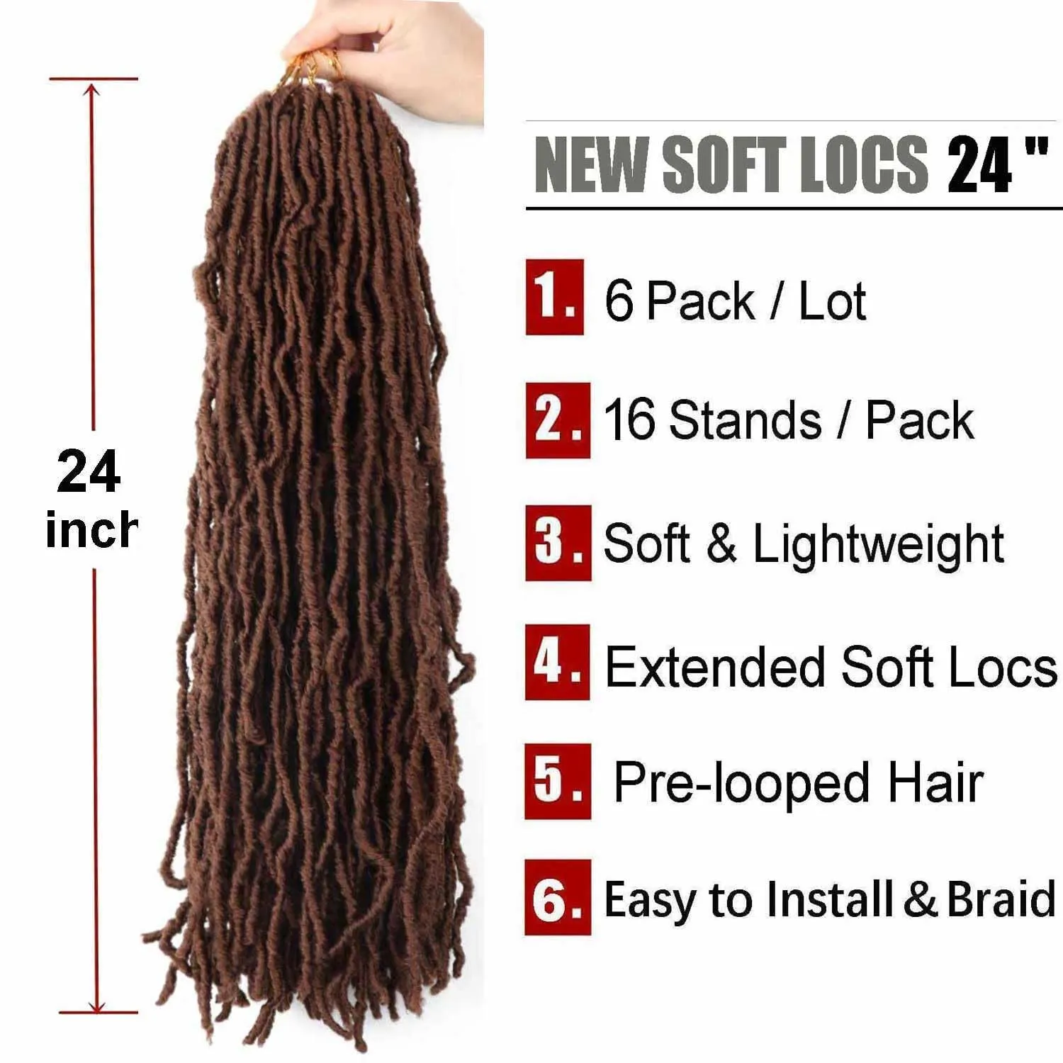 6 Packs Soft Locs Crochet Hair Pre Looped Faux Locs Crochet Braids Goddess Locs Dreadlocs Synthetic Hair For Black Women (30#, 24 Inch (Pack of 6))