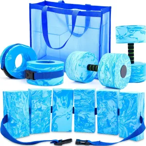 6 Pcs Aquatic Exercise Set Water Aerobics Set with Large Mesh Beach Bag Pool Fitness Equipment Foam Water Dumbbell Ankle Swimming Weight Aquatic Swim Belt for Exercise Weight Loss