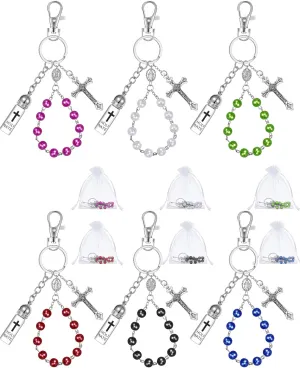 6 Set Holy Water Bottle Keychain Gift Bulk with Rosary Bead Crucifix Organza Bags Eyedropper Holy Water Bottles Containers for Catholic Christian Easter First Communion Party Favor