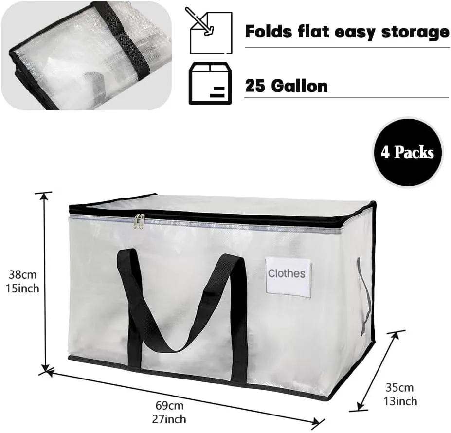 8 Pack Moving Bags Heavy Duty Packing Bags for Moving Extra Large Clear Storage Totes with Backpack Strap Strong Zippers Handle Moving Supplies for Space Saving Storage Bag College Dorm Travel Clothes