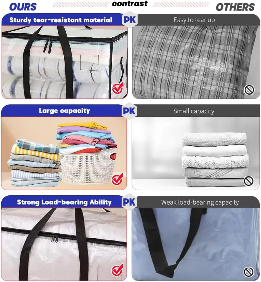 8 Pack Moving Bags Heavy Duty Packing Bags for Moving Extra Large Clear Storage Totes with Backpack Strap Strong Zippers Handle Moving Supplies for Space Saving Storage Bag College Dorm Travel Clothes