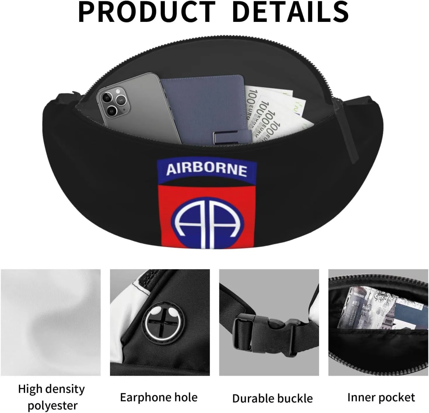 82nd Airborne Division Fanny Pack Daypack Crossbody Waist Bag For Travel Sports Running Hiking