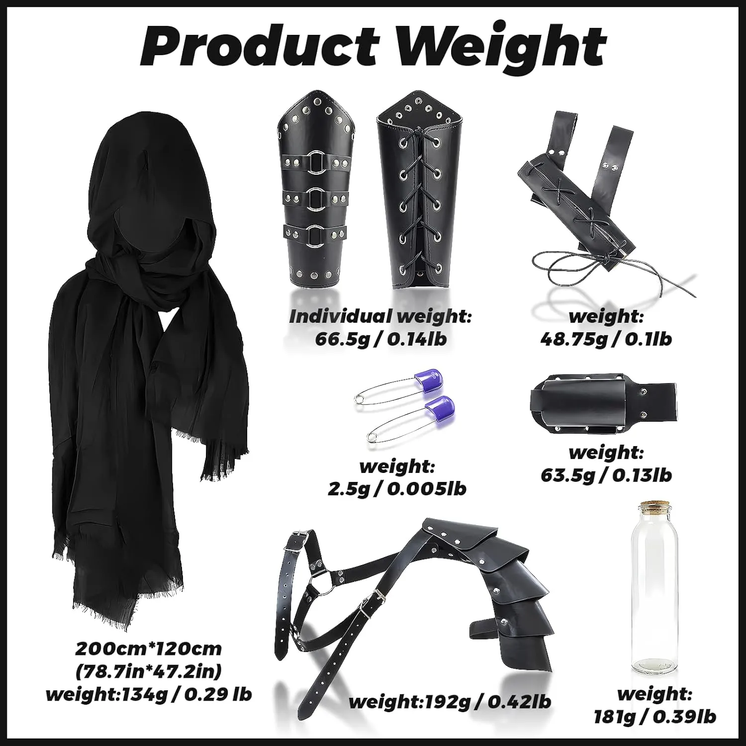 8PCS Medieval Knight Assassin Costume Men Pirate Viking Accessories Half Shoulder Cape Scarf for Halloween Ren Faire