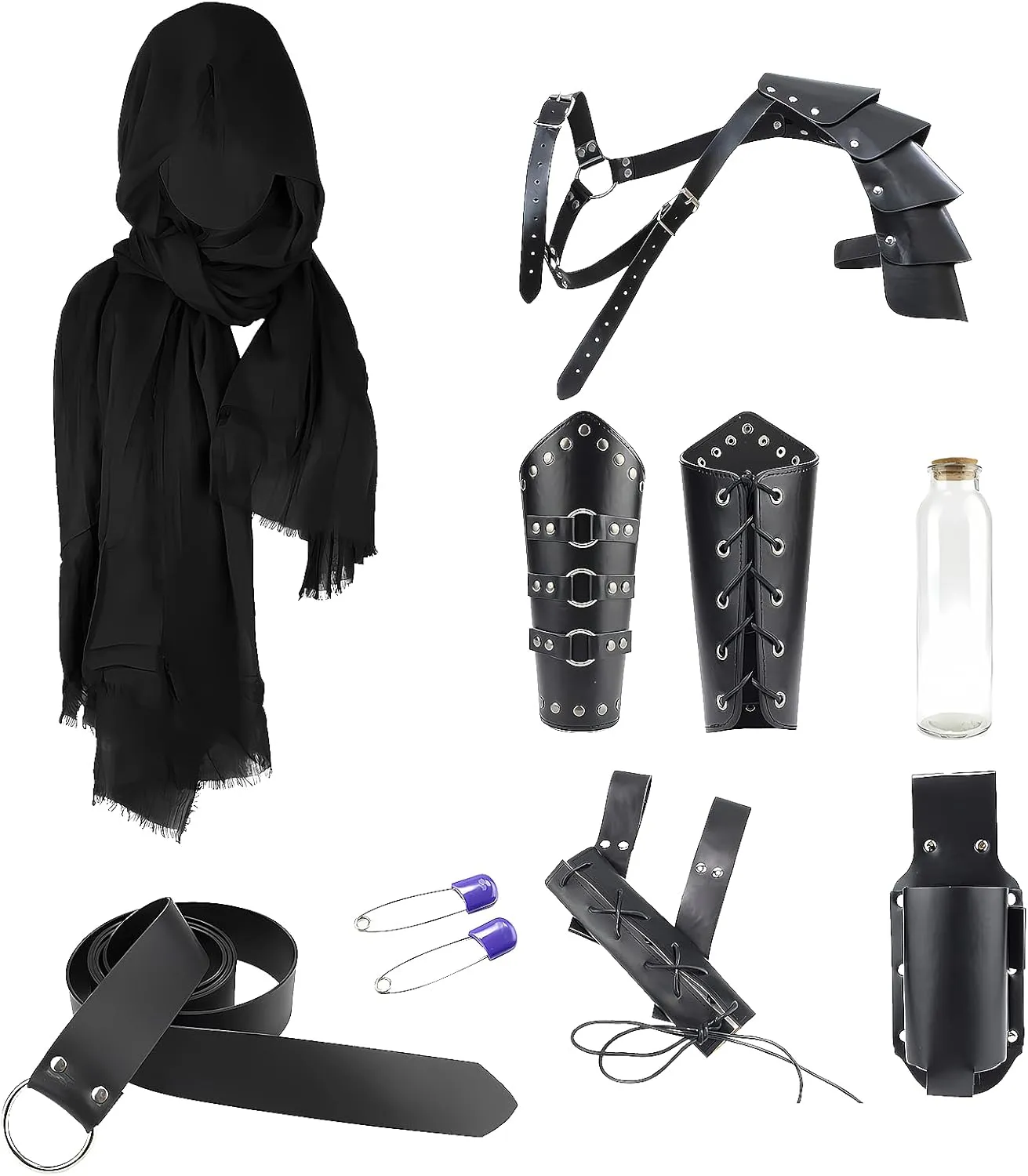 8PCS Medieval Knight Assassin Costume Men Pirate Viking Accessories Half Shoulder Cape Scarf for Halloween Ren Faire