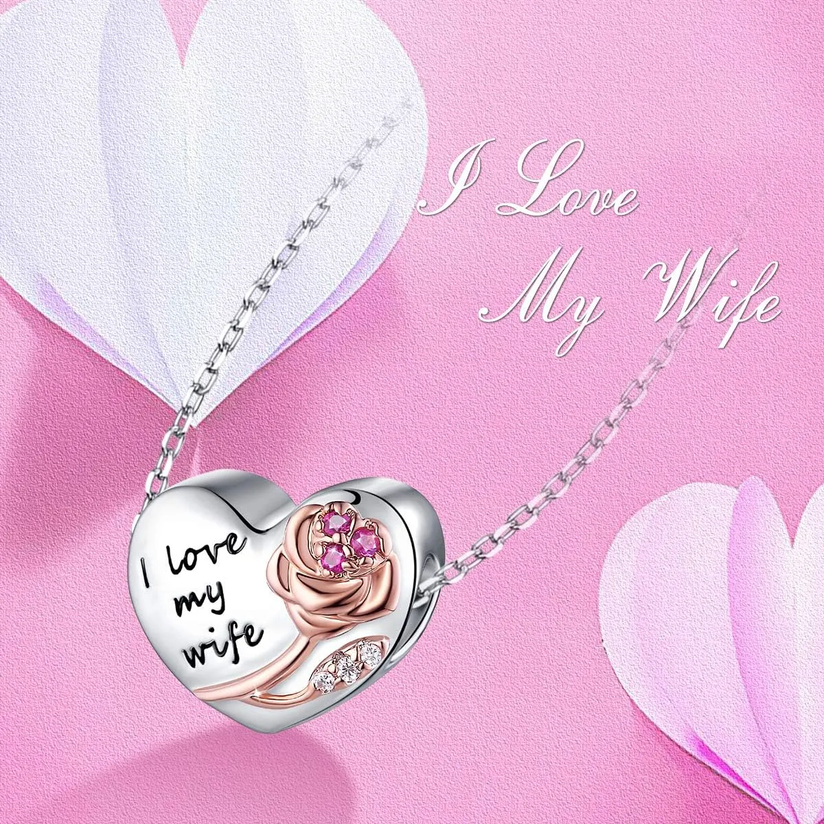 925 Sterling Silver Heart Love with 3D Rose Flower Charms Beads for Bracelets Necklaces Wedding Valentine's Day Mother's Day Christmas Gift Jewelry for Wife Mom Sister Family Best Friends