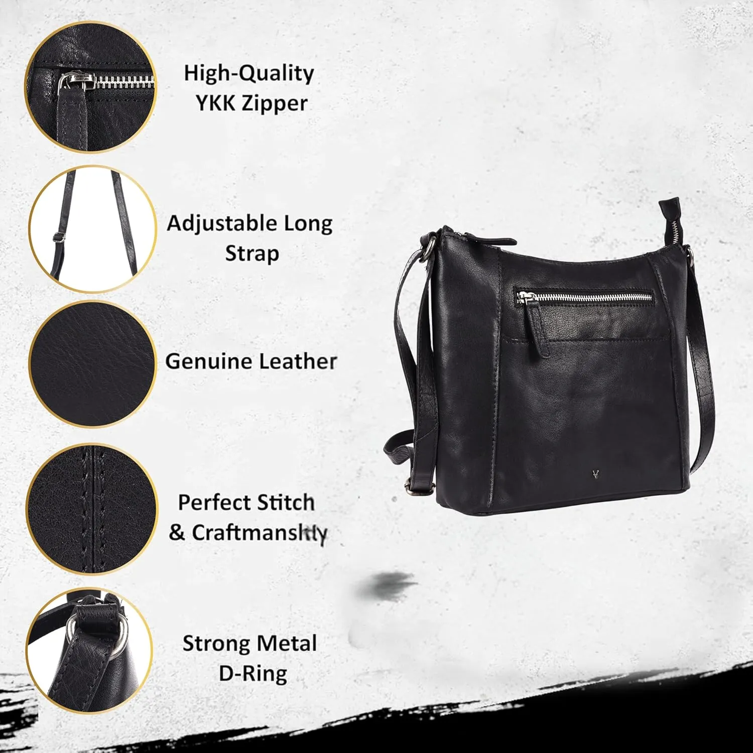 9.5 Inch Genuine Leather Crossbody Sling Bag for Women - Trendy Casual Office Bag with Adjustable Strap