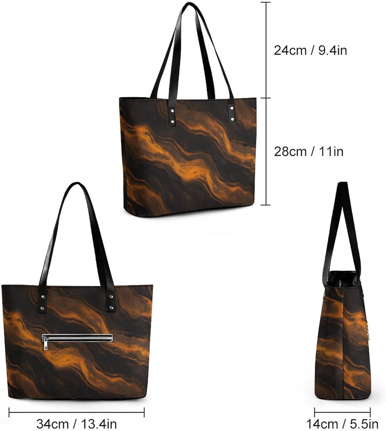 Abstract Brown Black Marble Texture Women Soft Leather Handbags Tote Purses Shoulder Bucket Bags