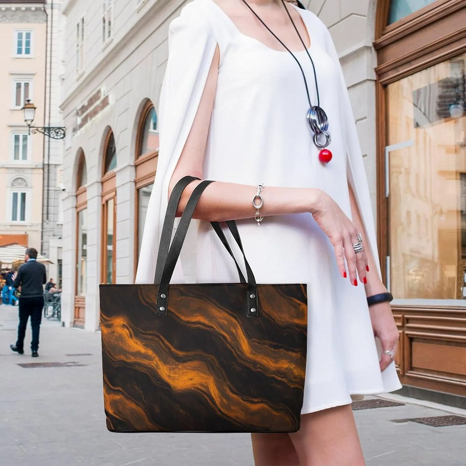 Abstract Brown Black Marble Texture Women Soft Leather Handbags Tote Purses Shoulder Bucket Bags