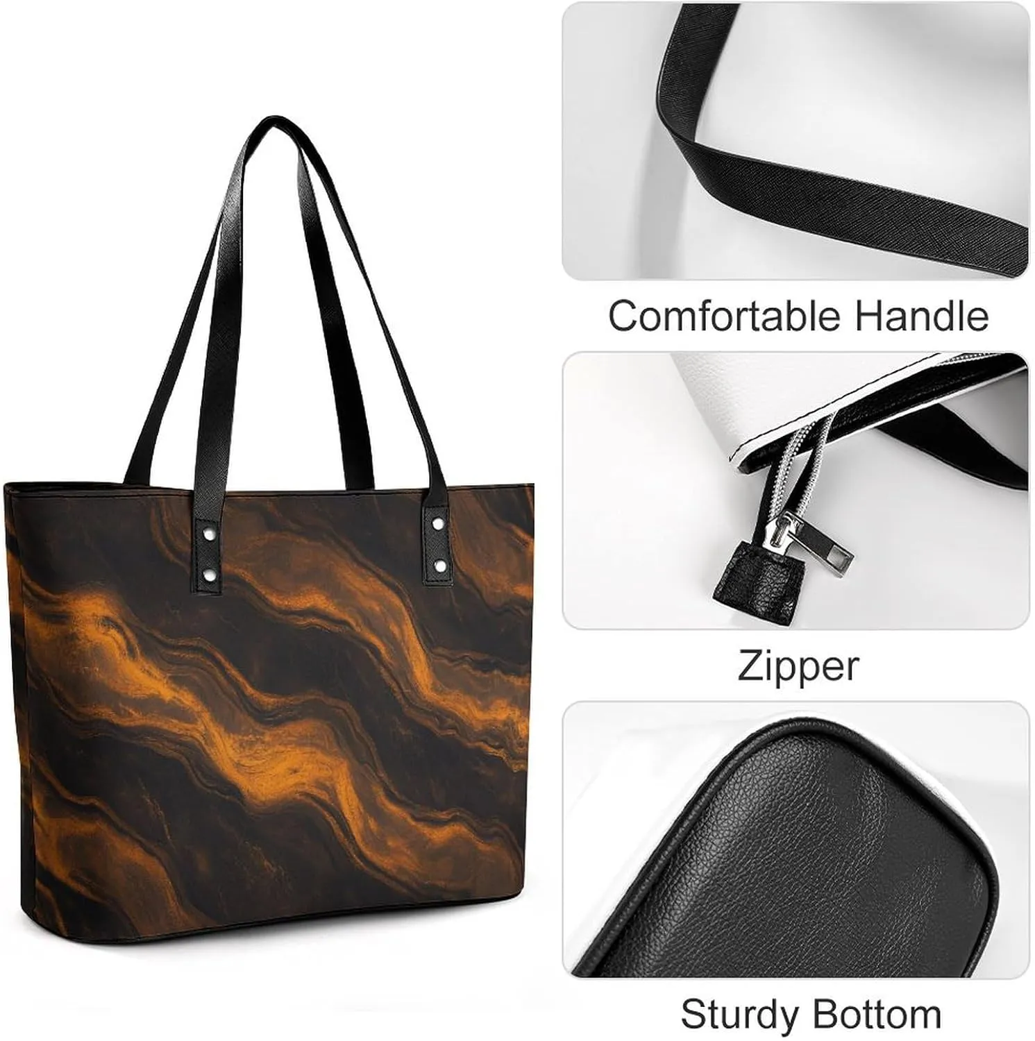 Abstract Brown Black Marble Texture Women Soft Leather Handbags Tote Purses Shoulder Bucket Bags