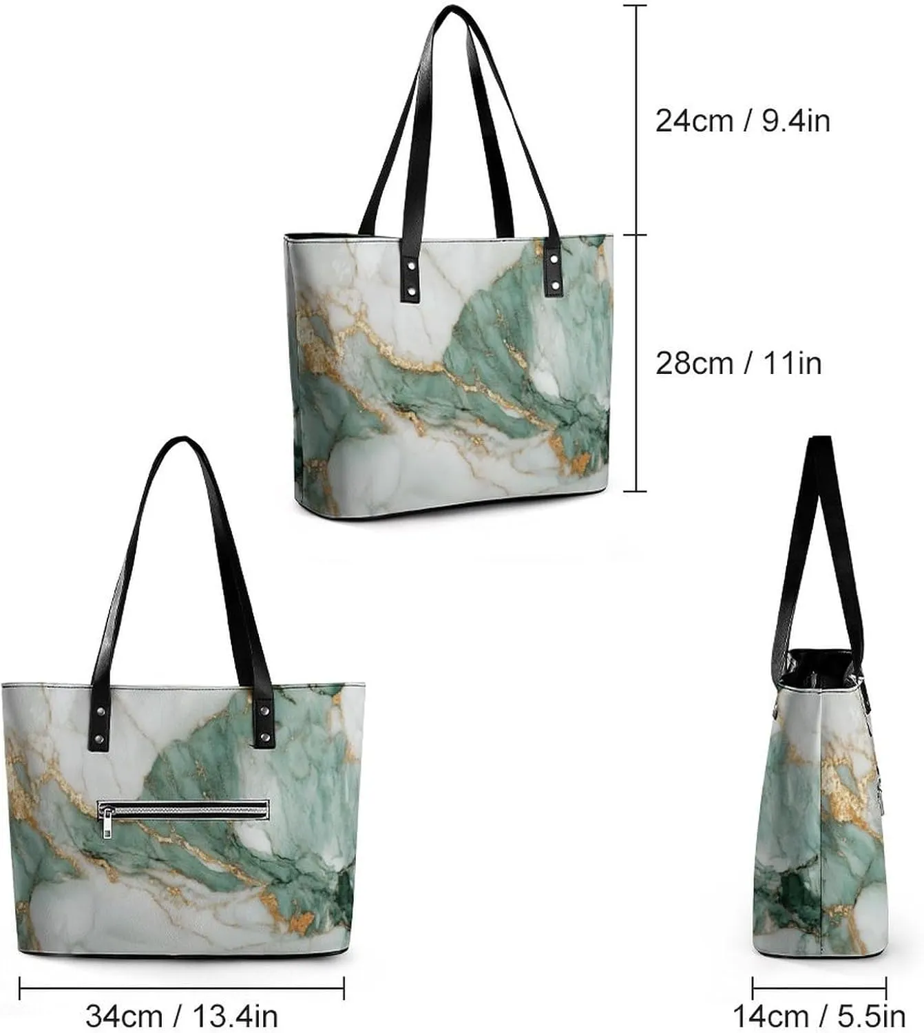 Abstract Brown Black Marble Texture Women Soft Leather Handbags Tote Purses Shoulder Bucket Bags