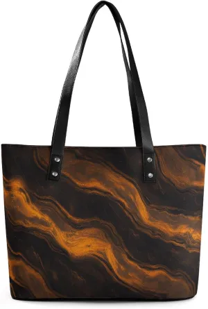 Abstract Brown Black Marble Texture Women Soft Leather Handbags Tote Purses Shoulder Bucket Bags