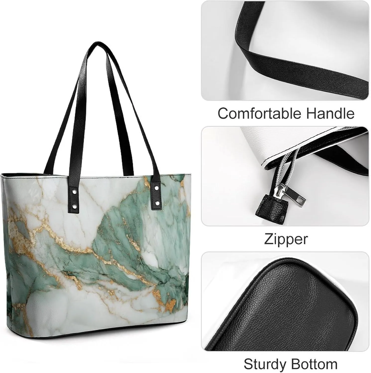 Abstract Brown Black Marble Texture Women Soft Leather Handbags Tote Purses Shoulder Bucket Bags