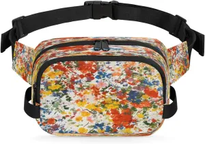 Abstract Flowers Men's and Women's Waist Pack Crossbody Colorful flowers Waist Pack Running Strap, Adjustable Shoulder Strap - For Hiking and Running Exercise Fitness