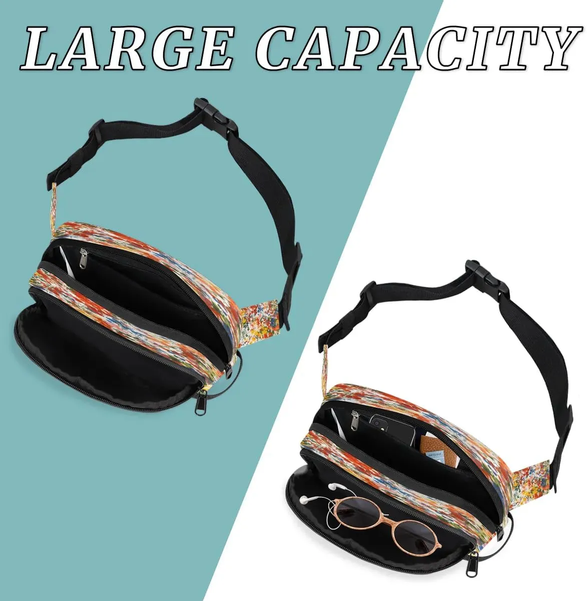 Abstract Flowers Men's and Women's Waist Pack Crossbody Colorful flowers Waist Pack Running Strap, Adjustable Shoulder Strap - For Hiking and Running Exercise Fitness