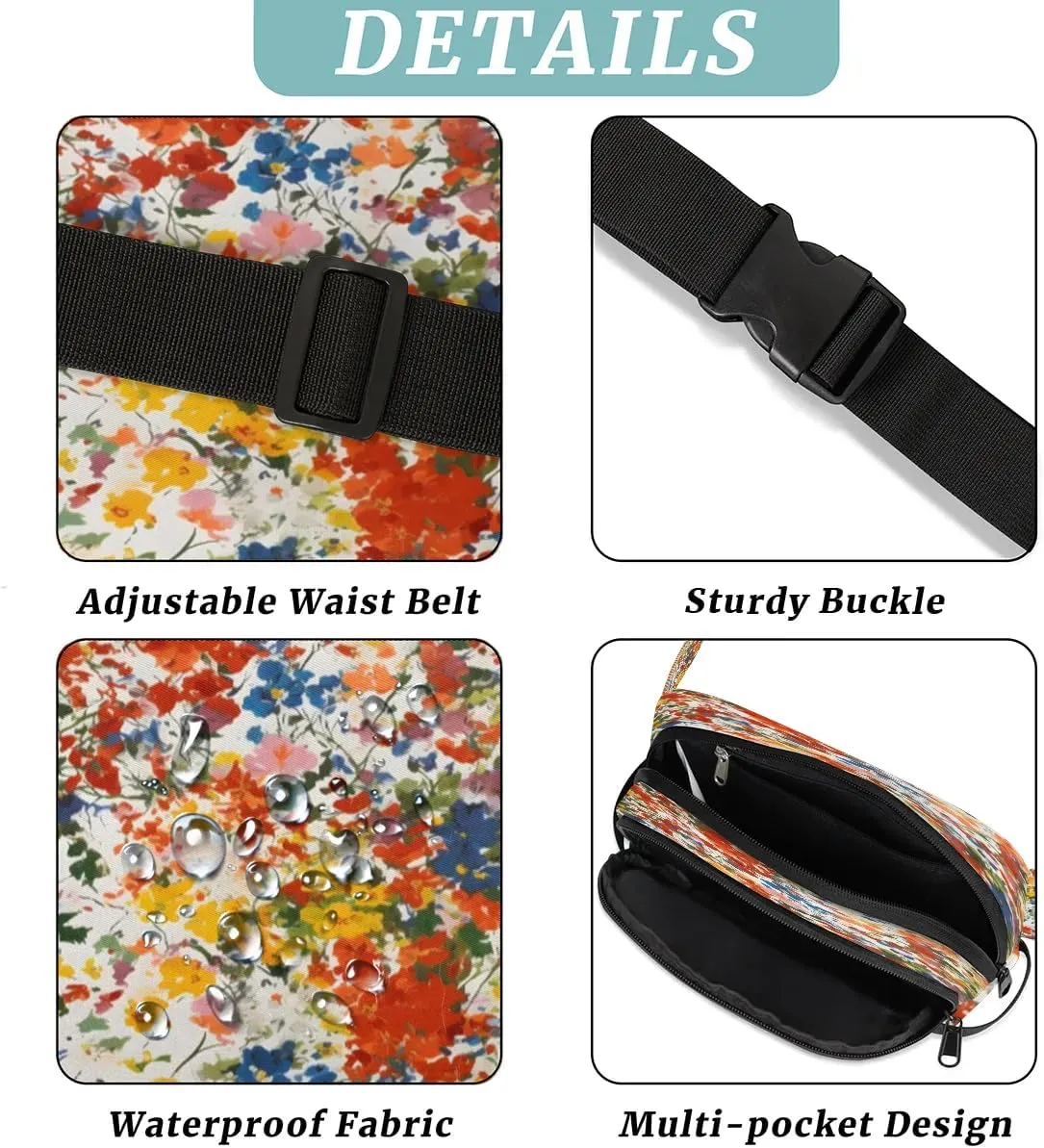 Abstract Flowers Men's and Women's Waist Pack Crossbody Colorful flowers Waist Pack Running Strap, Adjustable Shoulder Strap - For Hiking and Running Exercise Fitness