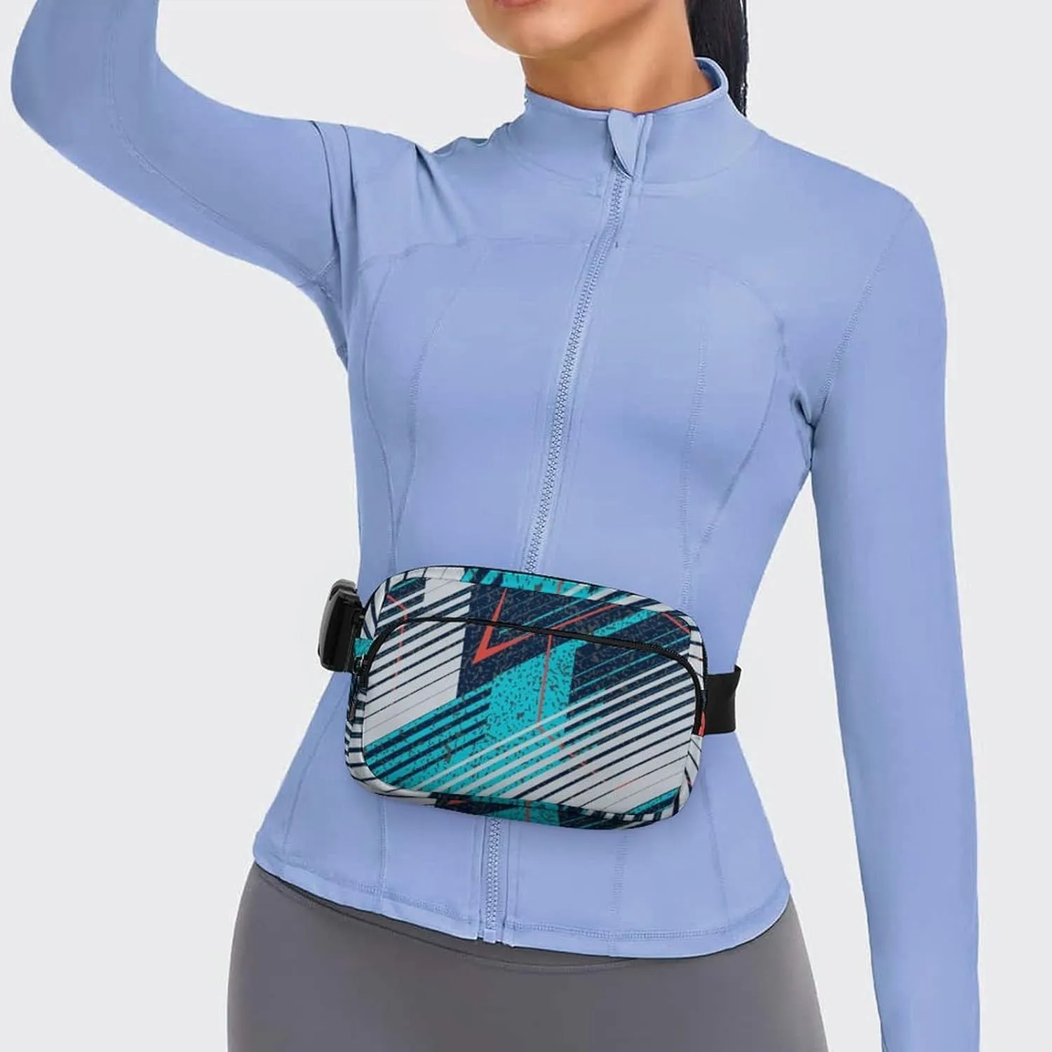 Abstract Oblique Geometry Belt Bag Fanny Pack Crossbody Cyan Blue White Fashion Waist Packs With Adjustable Strap For Men Women Travel Hiking Cycling Running