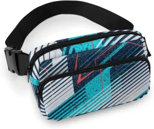 Abstract Oblique Geometry Belt Bag Fanny Pack Crossbody Cyan Blue White Fashion Waist Packs With Adjustable Strap For Men Women Travel Hiking Cycling Running