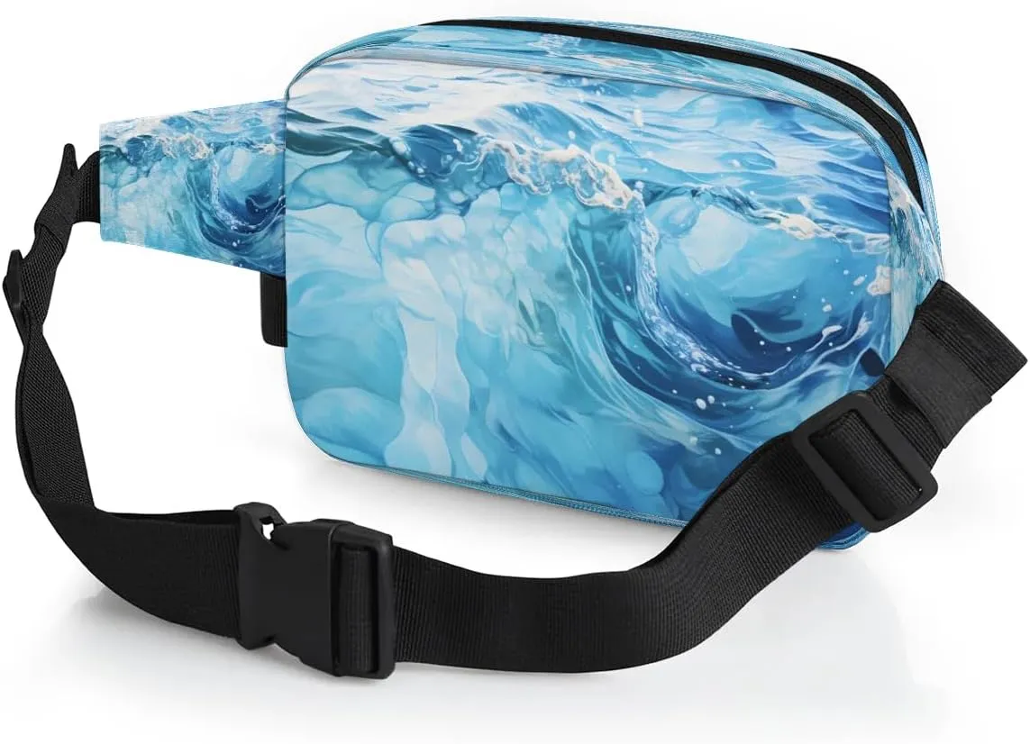 Abstract Oceans Men's and Women's Waist Pack Crossbody Cute Blue Ocean Waist Pack Running Strap, Adjustable Shoulder Strap - For Hiking and Running Exercise Fitness
