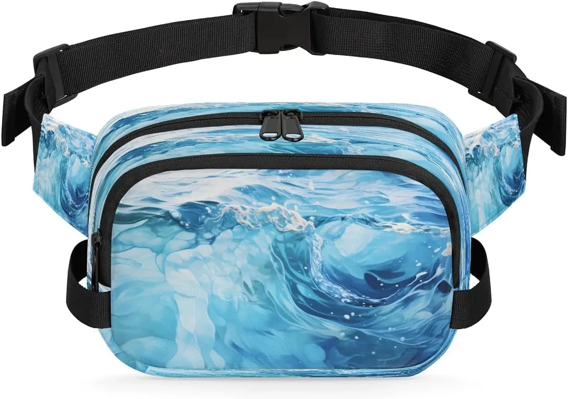 Abstract Oceans Men's and Women's Waist Pack Crossbody Cute Blue Ocean Waist Pack Running Strap, Adjustable Shoulder Strap - For Hiking and Running Exercise Fitness
