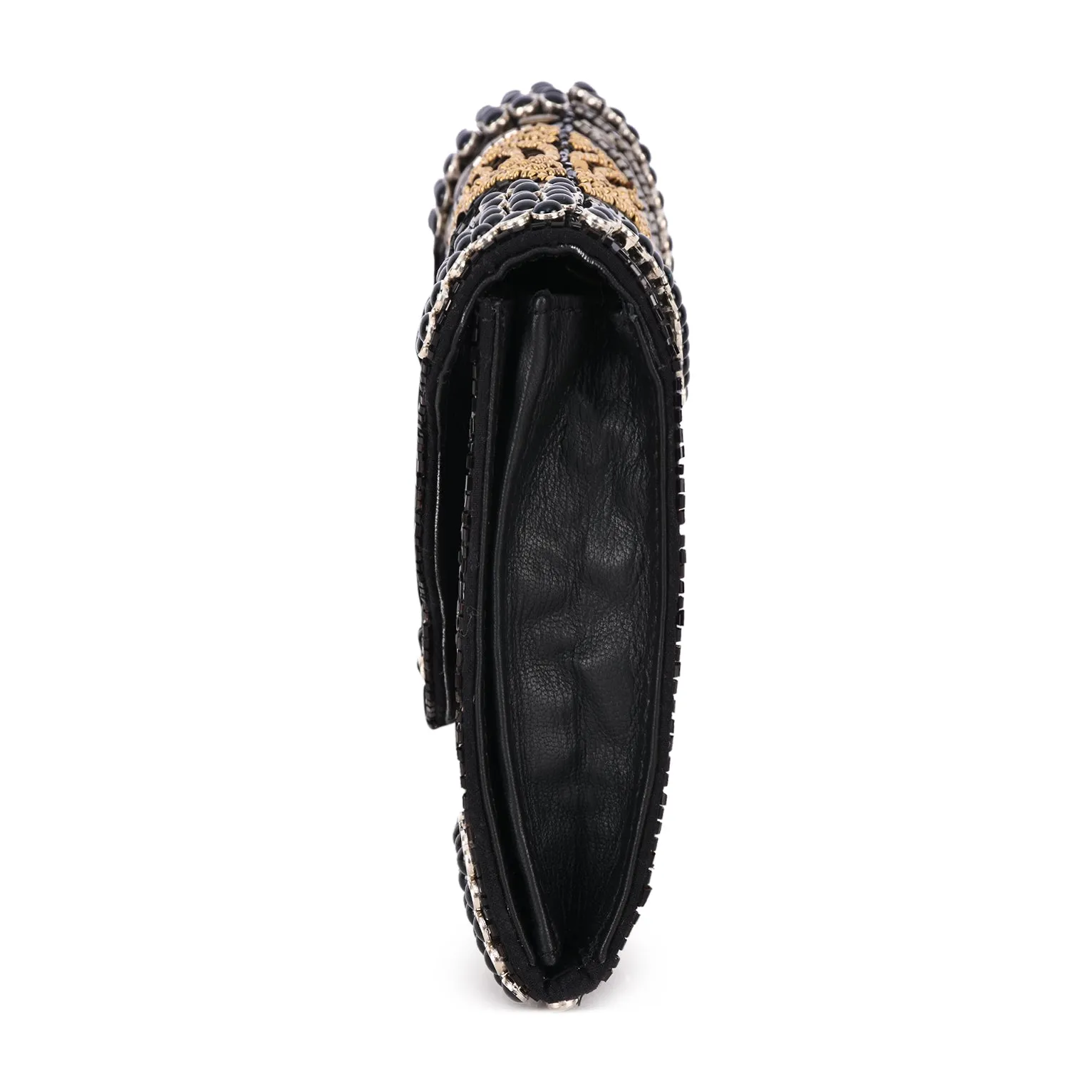 Abstract Patterned Embellished Fold-over Clutch