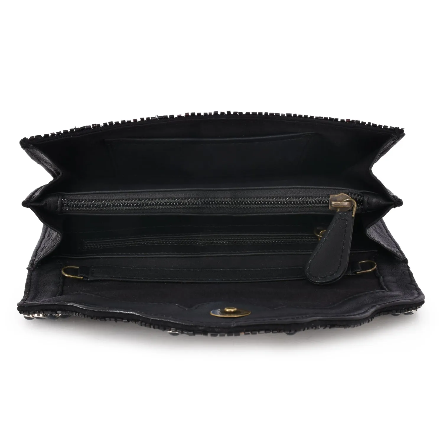 Abstract Patterned Embellished Fold-over Clutch