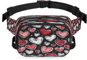 Abstraction Cute Heart Pattern Fanny Packs for Women Men Waterproof Waist Bag with Adjustable Strap Belt Bag for Travel Running Hiking