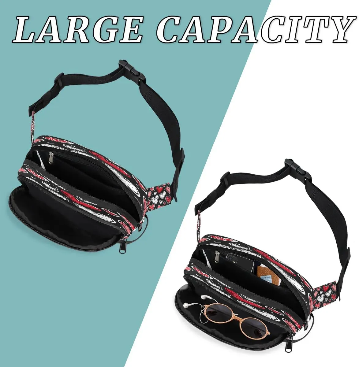 Abstraction Cute Heart Pattern Fanny Packs for Women Men Waterproof Waist Bag with Adjustable Strap Belt Bag for Travel Running Hiking