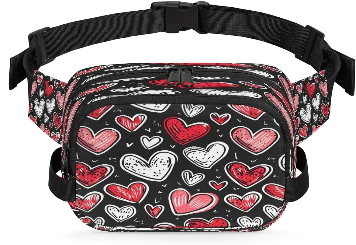 Abstraction Cute Heart Pattern Fanny Packs for Women Men Waterproof Waist Bag with Adjustable Strap Belt Bag for Travel Running Hiking