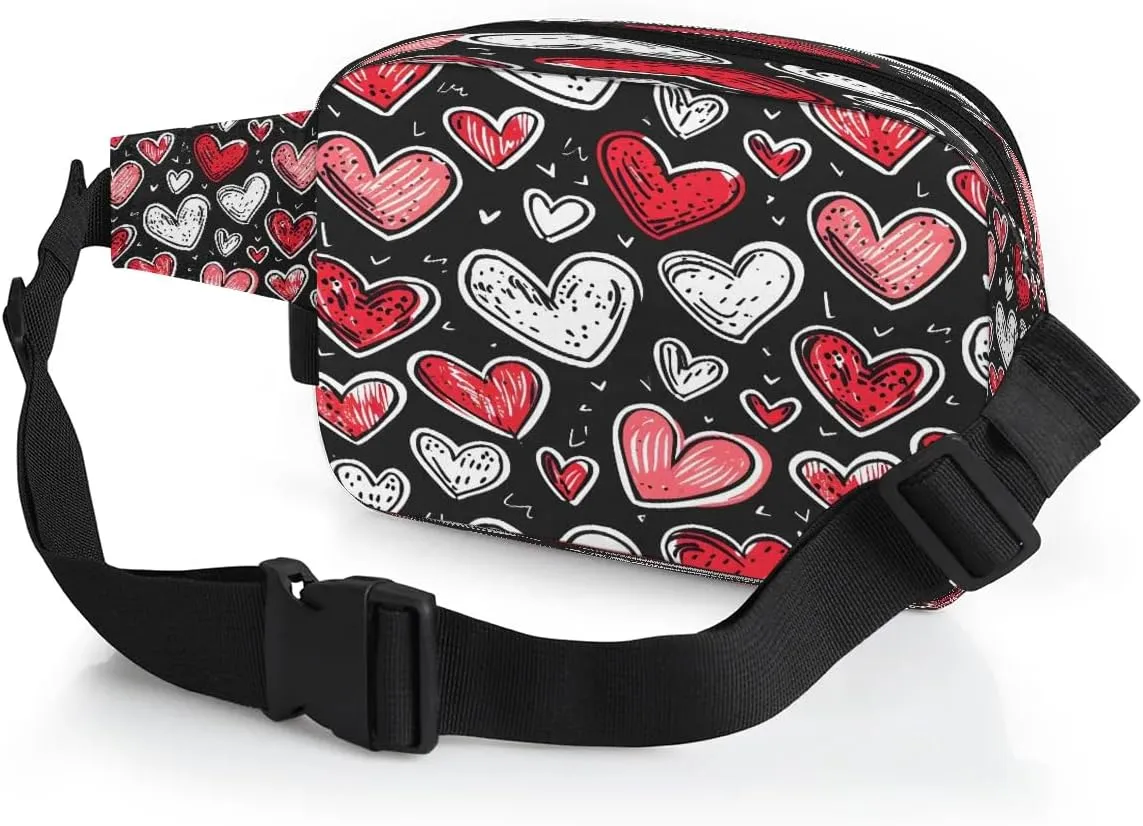 Abstraction Cute Heart Pattern Fanny Packs for Women Men Waterproof Waist Bag with Adjustable Strap Belt Bag for Travel Running Hiking