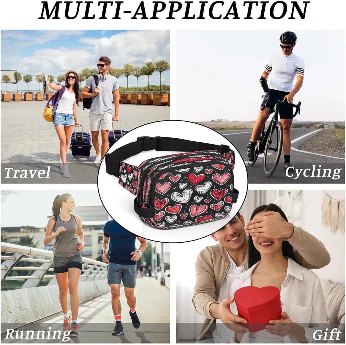 Abstraction Cute Heart Pattern Fanny Packs for Women Men Waterproof Waist Bag with Adjustable Strap Belt Bag for Travel Running Hiking