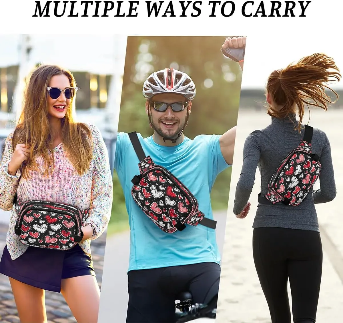 Abstraction Cute Heart Pattern Fanny Packs for Women Men Waterproof Waist Bag with Adjustable Strap Belt Bag for Travel Running Hiking